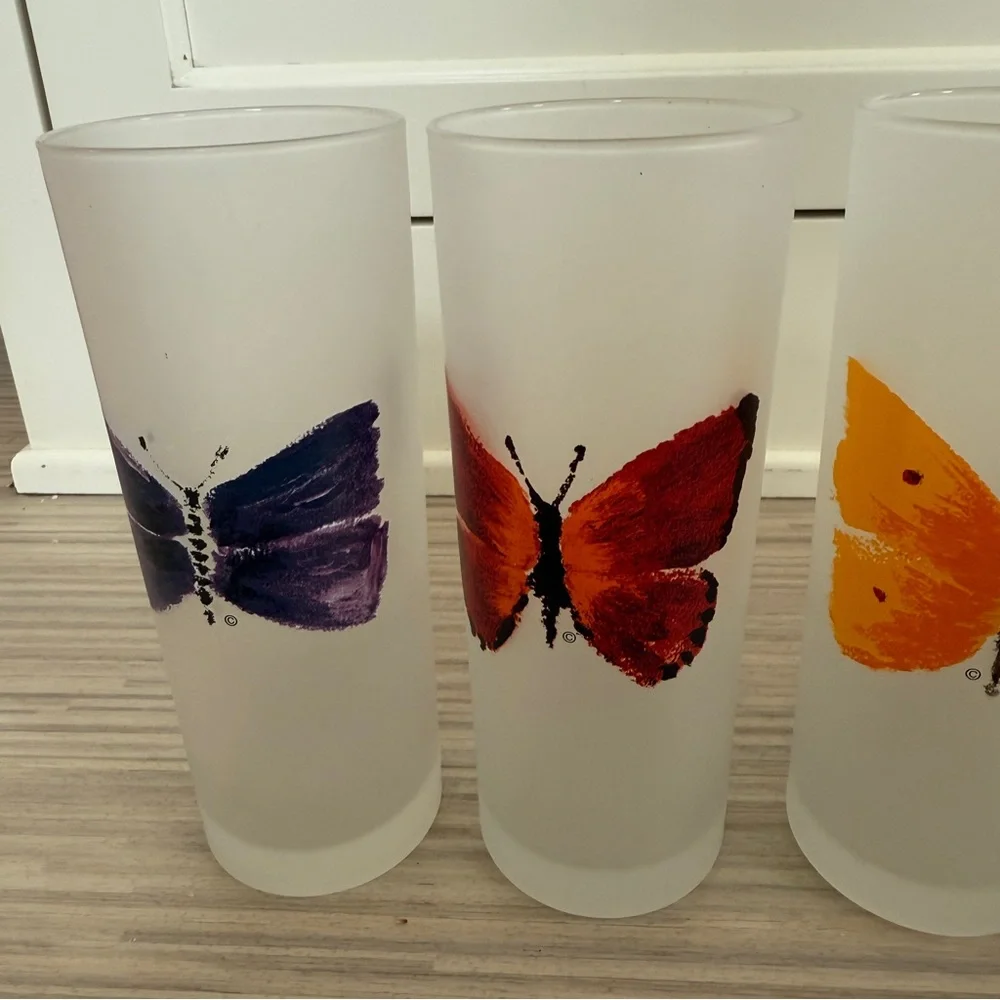 Set of 5 Dartington Designs Frosted Butterfly Highball Glasses EUC - Picture 3 of 4
